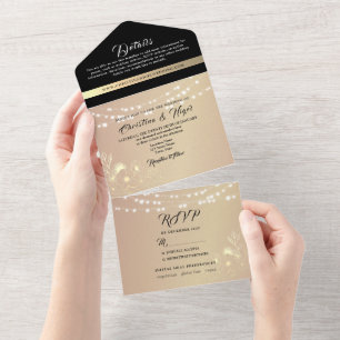 Elegante schwarze und rosa Hochzeit All In One Einladung