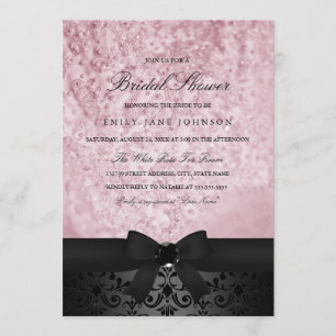 Elegante schwarze und rosa Schleife Brautparty-Ein Einladung