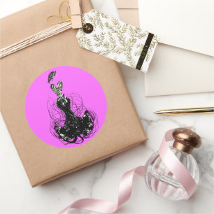 Elegante schwarze und rosa Vintage-Retro-Diva-Mode Runder Aufkleber