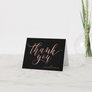 Elegante schwarze und roségoldene Dankeschön-Schri Dankeskarte