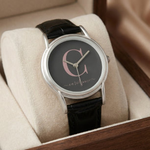 Elegante schwarze und roségoldene Kalligrafie mit  Armbanduhr