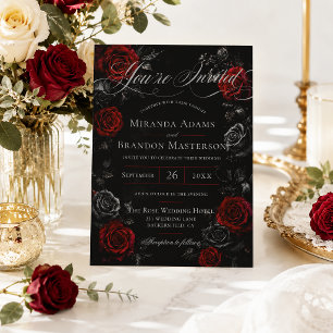 Elegante schwarze und rote florale Hochzeit Einladung