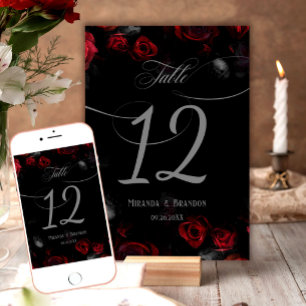 Elegante schwarze und rote florale Hochzeitstisch- Einladung