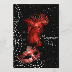 Elegante schwarze und rote Maskenparty Einladung