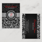 Elegante schwarze und silbergraue Damasken Visitenkarte (Vorne/Hinten)