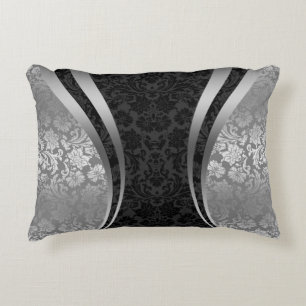 Elegante schwarze und silbergraue Damasken Zierkissen