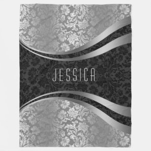 Elegante schwarze und silbergraue Damaskus Fleecedecke