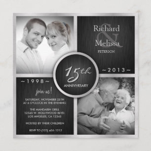 Elegante schwarze und silberne 15. Hochzeitstag Einladung