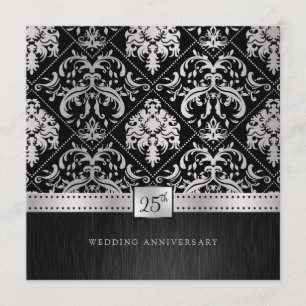 Elegante schwarze und silberne 25. Hochzeitstag Einladung