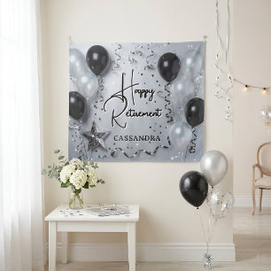 Elegante schwarze und silberne Ballon-Ruhestandsfe Wandteppich