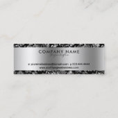 Elegante schwarze und silberne Damasken Mini Visitenkarte (Rückseite)