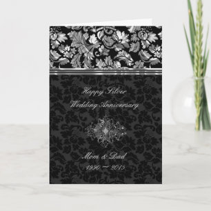Elegante schwarze und silberne Damaststoffe Karte