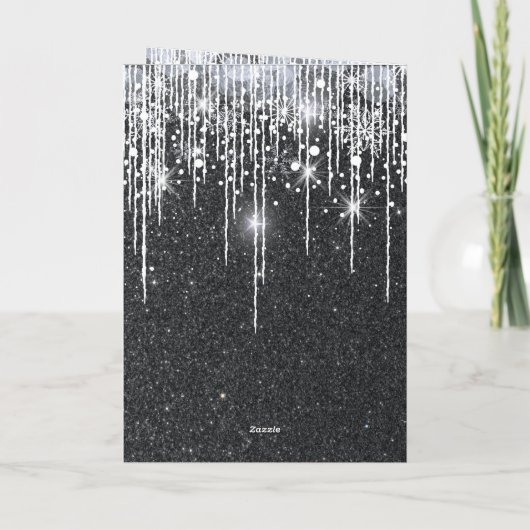 Elegante schwarze und silberne funkelnde Schrift-N Karte (Rückseite)