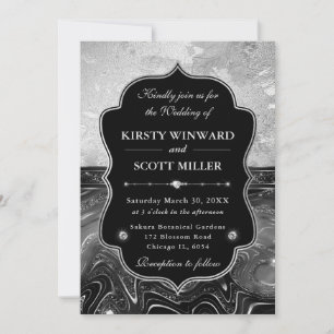Elegante schwarze und silberne Glitter-Hochzeit Einladung