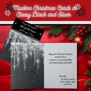 Elegante schwarze und silberne Glitzerschrift Noti Karte