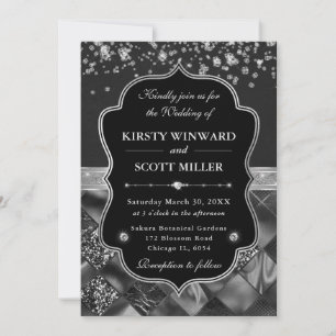 Elegante schwarze und silberne Hochzeit mit Diaman Einladung