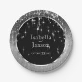 Elegante schwarze und silberne Wedding Starlights Pappteller (Vorderseite)