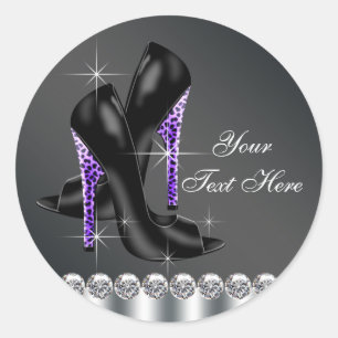 Elegante schwarze und violette High Heel Schuh Auf Runder Aufkleber