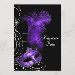 Elegante schwarze und violette Maskenparty Einladung