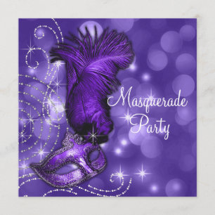 Elegante schwarze und violette Maskenparty Einladung