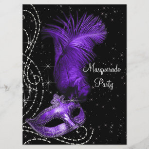 Elegante schwarze und violette Maskenparty Einladung