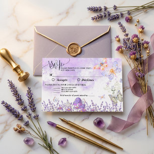 Elegante schwarze und violette Schmetterling-Hochz RSVP Karte