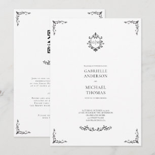 Elegante schwarze und weiße barocke elegante Hochz Einladung