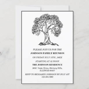 Elegante Schwarze und Weiße Baum-Familientreffen Einladung