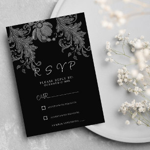 Elegante schwarze und weiße Blumen-Lace-RSVP Einladung