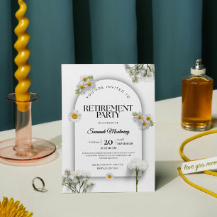Elegante schwarze und weiße Blumen-Ruhestandsfeier Einladung