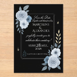 Elegante schwarze und weiße Blumenhochzeits-Einlad Acryleinladungen