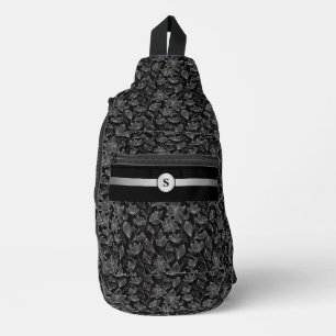 Elegante schwarze und weiße Blumenmotive personali Crossbody Bag