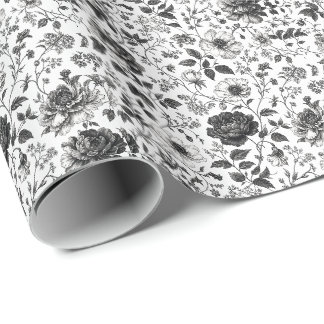Elegante schwarze und weiße Blumenmuster-Krawatte Geschenkpapier