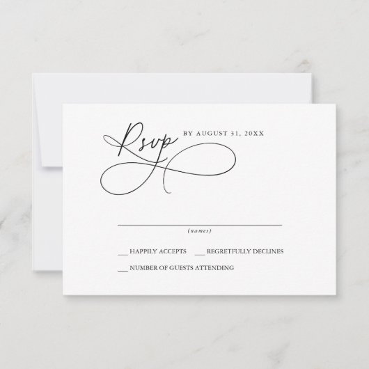 Elegante, schwarze und weiße einfache RSVP-Karten RSVP Karte (Vorderseite)