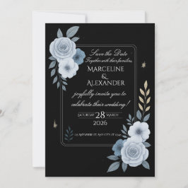 Elegante schwarze und weiße florale Hochzeitseinla Einladung