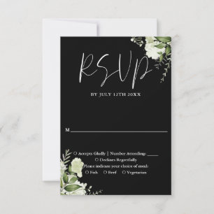 Elegante schwarze und weiße Grünpflanzen Hochzeit RSVP Karte