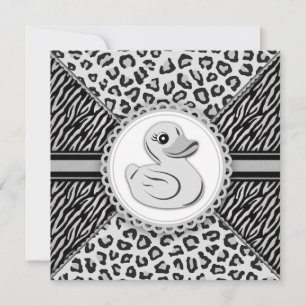 Elegante schwarze und weiße Gummiente Babyparty Einladung