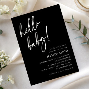 Elegante schwarze und weiße Hello Baby-Party Einladung