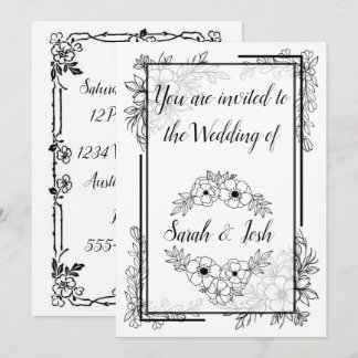 Elegante schwarze und weiße Hochzeit Einladung