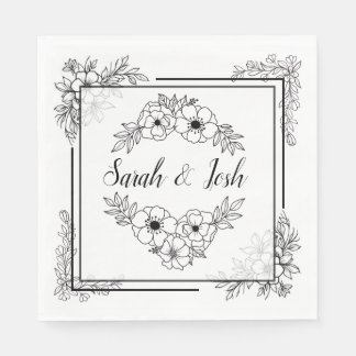 Elegante schwarze und weiße Hochzeit Serviette