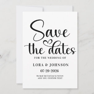 Elegante schwarze und weiße Hochzeits-Kalligrafie Save The Date