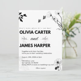 Elegante schwarze und weiße Hochzeitseinladung Einladung