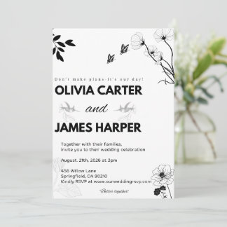 Elegante schwarze und weiße Hochzeitseinladung Einladung