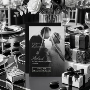 Elegante schwarze und weiße Hochzeitseinladung  Einladung