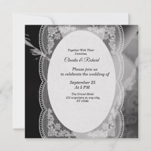 Elegante schwarze und weiße Hochzeitseinladung Einladung