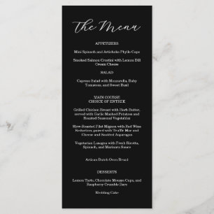 Elegante schwarze und weiße Hochzeitsmenü Menükarte