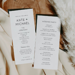 Elegante schwarze und weiße Hochzeitsprogrammkarte Einladung