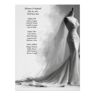 Elegante schwarze und weiße Hochzeitssitzordnung Poster