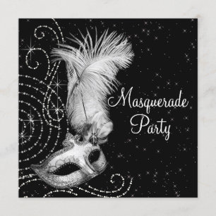 Elegante schwarze und weiße Maskenparty Einladung