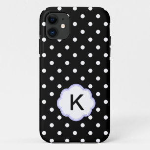 Elegante schwarze und weiße Polka-Punkte-Monogramm Case-Mate iPhone Hülle